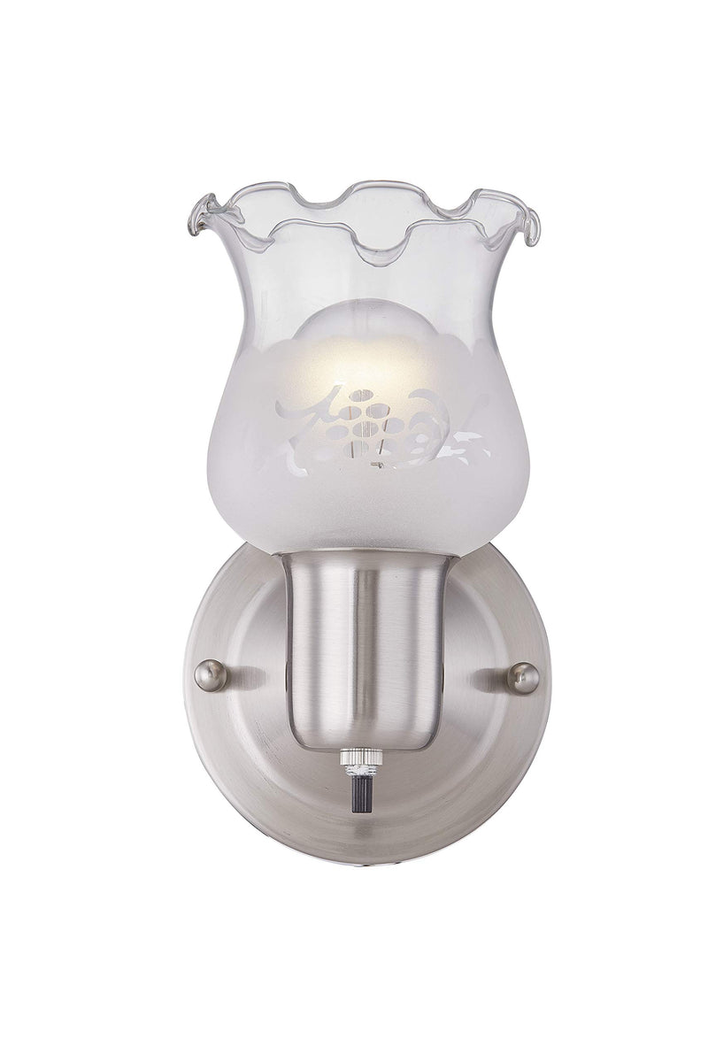 Gruenlich 1-Light Wall Sconce, Bathroom Vanity Lighting Fixture with ON/Off Switch, E26 Base 60W Max, Metal Housing with Glass, Nickel Finish - NewNest Australia