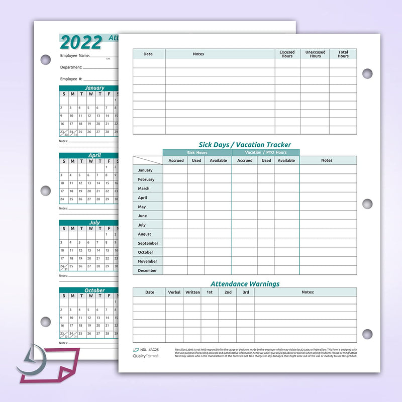 Work Tracker Attendance Calendar Cards- 8 ½ X 11 Cardstock / Pack of 25 Sheets (Green Color - 2022) Green -2022 - NewNest Australia