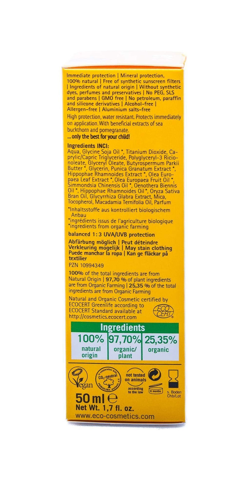 eco cosmetics Baby sun cream SPF45, waterproof, vegan, without microplastics, natural cosmetics for face and body, 1 x 50ml 50 ml (pack of 1) - NewNest Australia