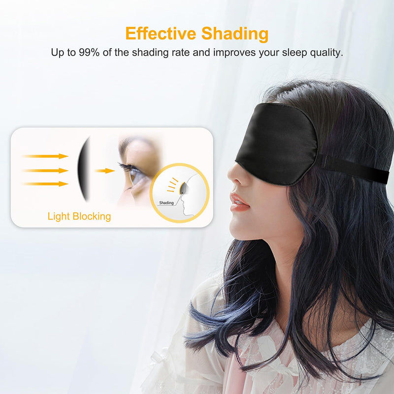 Silk Sleep Mask, Eye Mask, Gritin Light-Blackout Design Ultra Soft & Comfortable 100% Natural Silk Sleeping Mask Eye Blinder with Adjustable Strap and Ear Plug for Men, Women and Kids Black - NewNest Australia