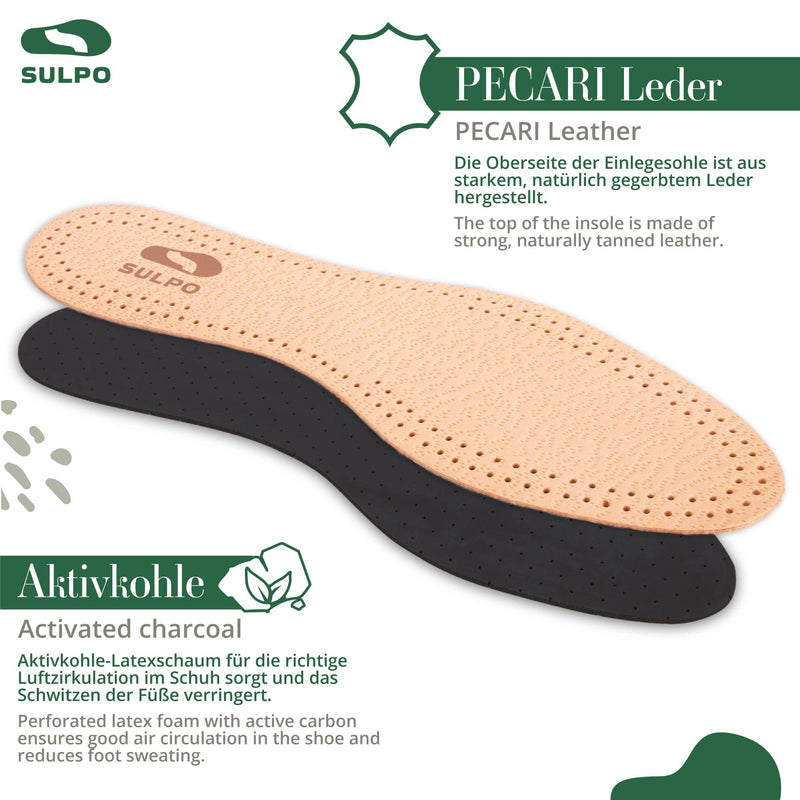 SULPO 3 pairs of genuine leather insoles, premium leather activated carbon insoles, odor absorber, anti-sweat insoles, breathable pecari leather 42 - NewNest Australia