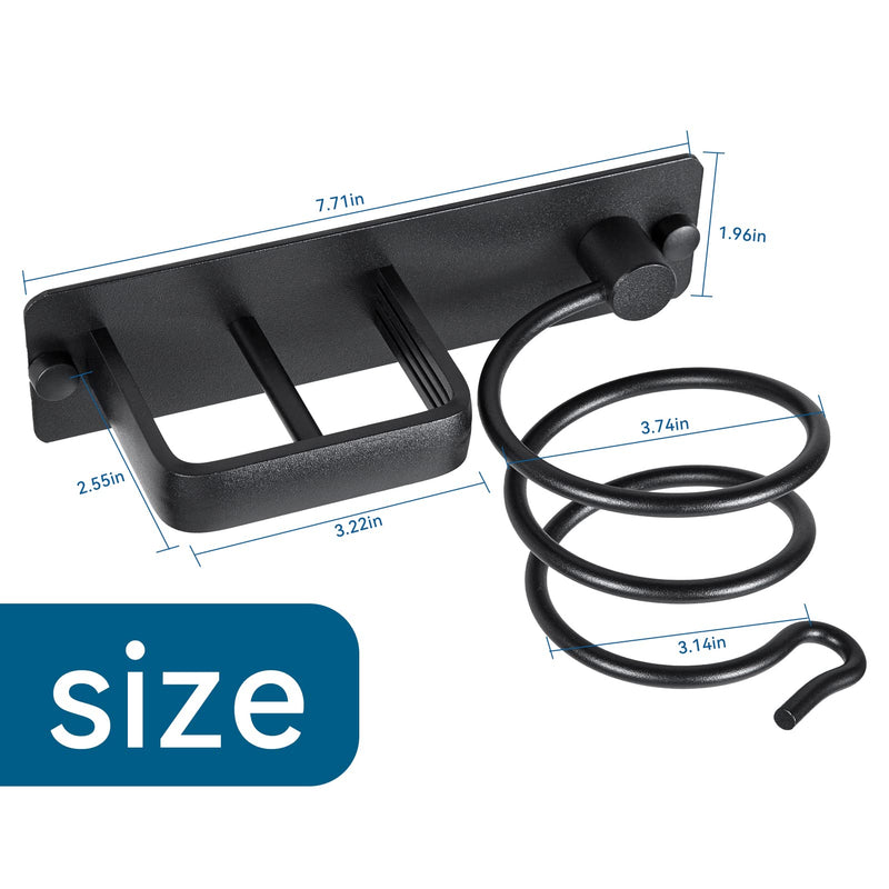 YUET Hair Dryer Holder Hairdryer Station Wall Mounted Spiral Shelf Bracket Stand Hanger Straightener Organizer Blow Storage with Holes Rack For Bathroom Aluminum Professional Black - NewNest Australia