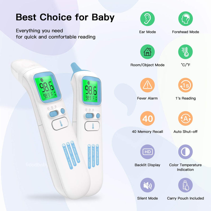 GoodBaby Touchless Thermometer for Adults,Forehead and Ear Thermometer for Fever,Infrared Magnetic Thermometer for Baby Kids Adults Surface and Room - NewNest Australia