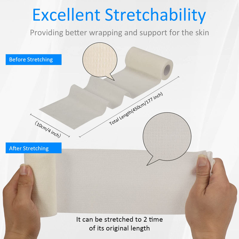 Cohesive Bandage Self-Adhesive 10 Cm X 4.5 M, 6 Rolls Fixation Bandage Self-Adhesive Cohesive Bandage For First Aid Dog Veterinary Wrap Tape Sports Elastic Bandage For Wrist, Feet (White) - NewNest Australia