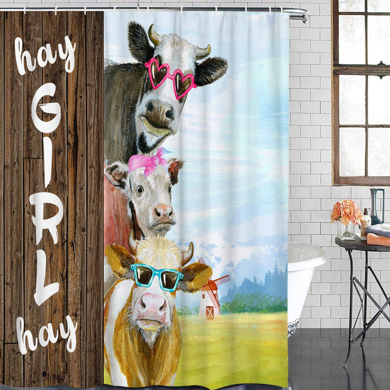 ZOE GARDEN Shower Curtain Set with Hook 36" x 72", Cows Wear Sunglass Sticking Their Heads Out of The Wood | Bathroom Decor Waterproof Polyester Fabric Bathroom Accessories Bath Curtain 36*72IN=91*183CM Cattlezgn6622 - NewNest Australia