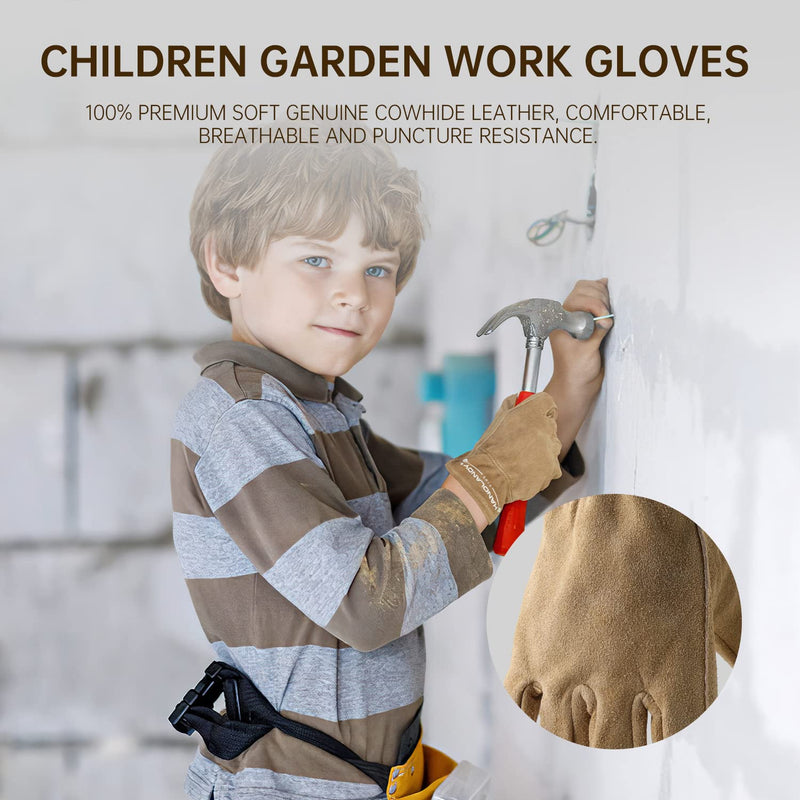Kids Genuine Leather Work Gloves, Kids Gardening Gloves for Age 2-11 Girls Boys, Perfect for Children Garden, Yard , Outdoor Small ( for age2-4 ) Khaki - NewNest Australia
