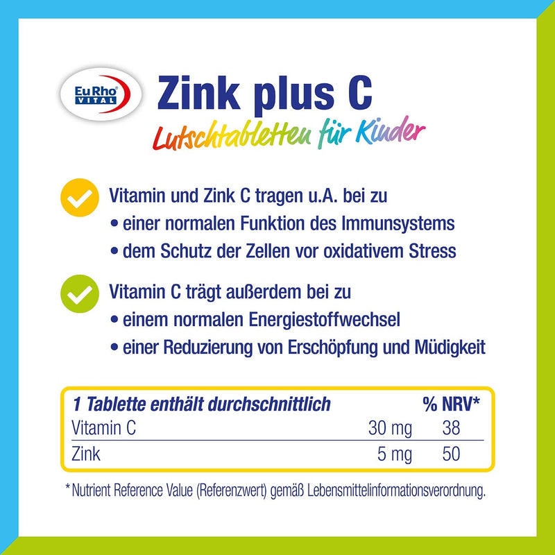Zinc and Vitamin C Lozenges for Children | Vegetarian dietary supplement to support the immune system | Ideal for children aged 4 and over | EuRho® Vital – Made in Germany | 60 tablets of raspberry - NewNest Australia