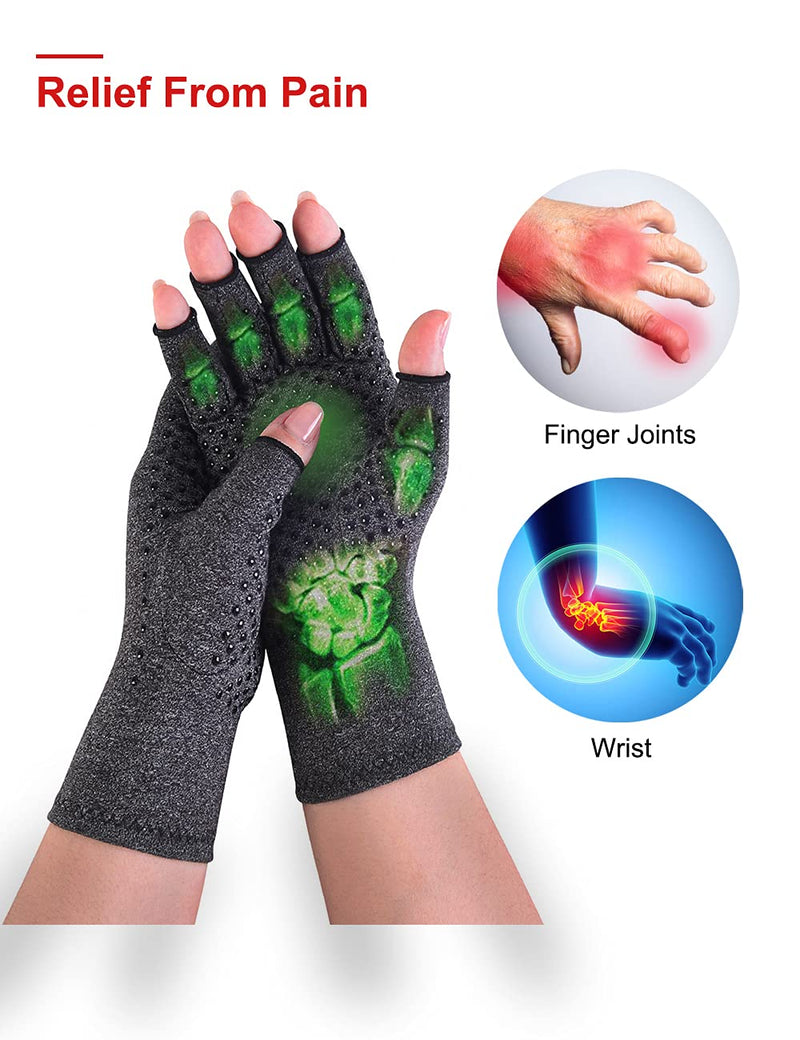2 Pairs Arthritis Compression Gloves Warm Fingerless Non Slip Hand Gloves for Men & Women Rheumatoid &Osteoarthritis Provide Arthritic Joint Pain Symptom Relief（S） Black Non Slip S - NewNest Australia