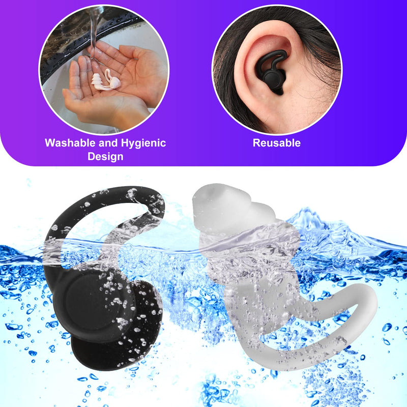 Silicone Ear Plugs, 2 Pairs Soft Ear Plugs Silicone Sleeping Reusable Waterproof Ear Plugs Ear Protection For Snoring Work Concerts Industrial Hearing Protection (Black, White) - NewNest Australia