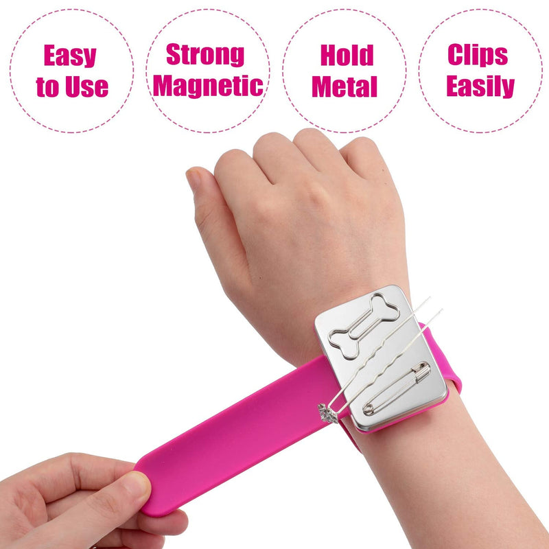 2 Pieces Magnetic Sewing Pincushion, Magnetic Wristband Pin Cushion Holder for Quilting Sewing Pins Hair Clips with Flannelette Bag, Silicone Wrist Strap Bracelet (Pink) Pink - NewNest Australia