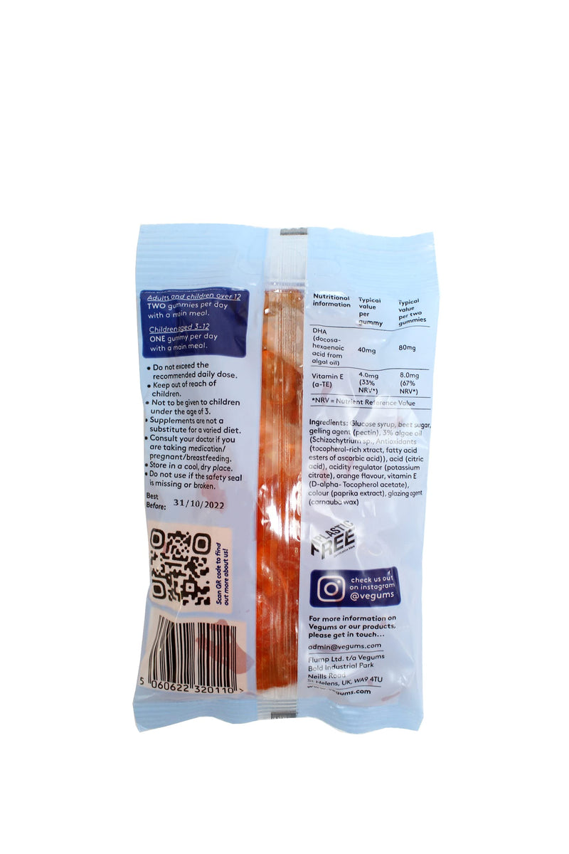 Vegums Fish-Free Omega-3 for Kids and Adults | 30 Orange-Flavoured Food Supplement Gummies with Omega-3 (DHA) Sourced from Marine Algae & Vitamin E | Suitable for Vegans and Vegetarians 30 Count (Pack of 1) - NewNest Australia