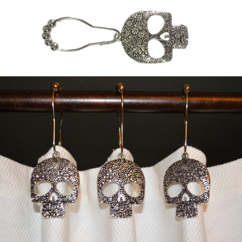 ZILucky Set of 12 Sugar Skull Shower Curtain Hooks Decorative Home Bathroom Stainless Steel Rustproof Skeletons Shower Curtain Rings Decor Accessories (Silver) Silver - NewNest Australia