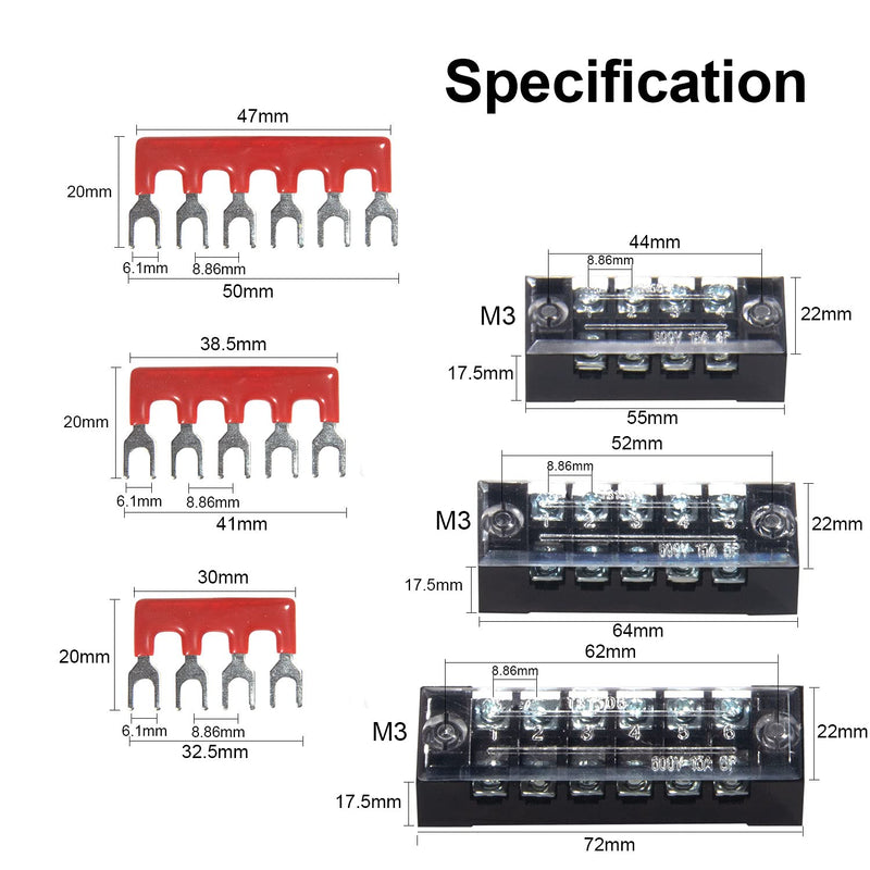 6 Sets Terminal Blocks, 4/5/6 Positions 600V 15A Dual Row Wire Screw Terminal Strip Block with Cover + 400V 15A Pre-Insulated Bus Bar Terminals Barrier Strips Jumpers (Black & Red) by MILAPEAK 15A 4/5/6P+Jumpers - NewNest Australia