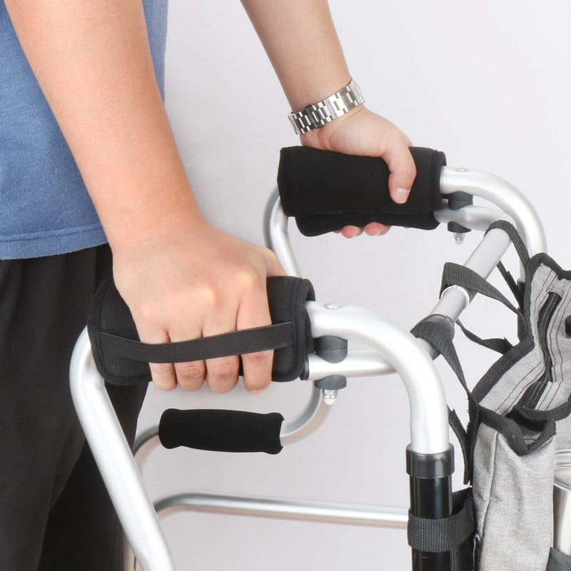Padded Walker Hand Grips 2 Pack Wheelchair Handle Grips Covers with Strap Soft Foam Padding Adjustable Non-Slip Breathable for Senior Elderly Rollator Crutches Luggage Black - NewNest Australia