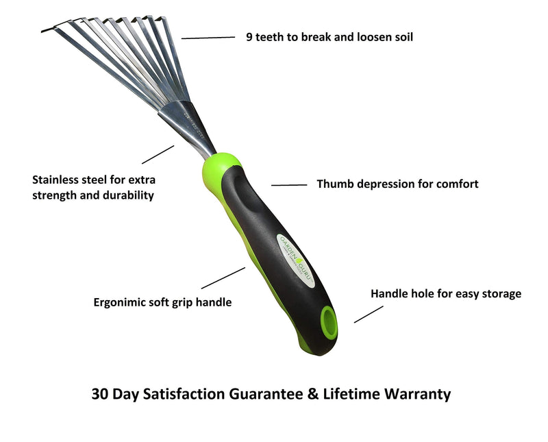 Garden Guru Stainless Steel Hand Rake Soil Tiller with Ergonomic Handle, Great for Gardening, Cultivating, Loosening Soil & Spreading Mulch - NewNest Australia