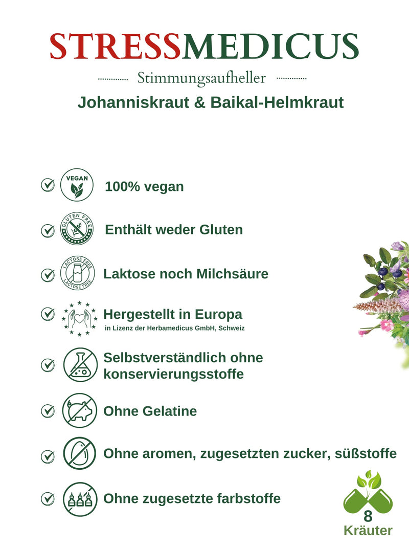 Swissmedicus Stressmedicus - Mood Brightener - Natural Herbal Supplement For Better Mental Health With St. John'S Wort & Baikal Skullwort, 120 Vegan Capsules - NewNest Australia