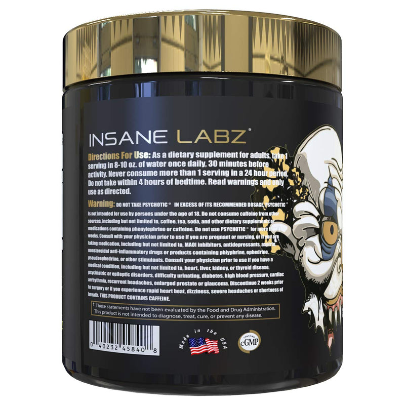 Insane Labz Psychotic Gold, High Stimulant Pre Workout Powder, Extreme Lasting Energy, Focus, Pumps and Endurance with Beta Alanine, DMAE Bitartrate, Citrulline, NO Booster, 35 Srvgs, Blue Punch - NewNest Australia