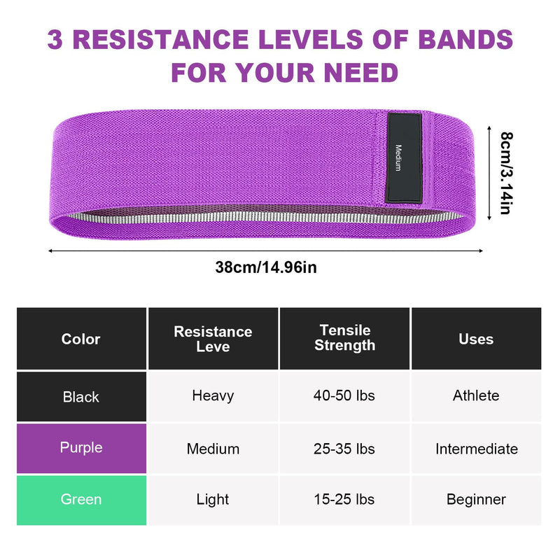 DeTake Resistance Bands, Fabric Workout Bands Set of 3 for Hips & Glutes, Non-Slip Exercise Booty Women / Men Beginners Athletes Strength Training, Yoga, Pilate, Fitness, Black, Purple, Green - NewNest Australia