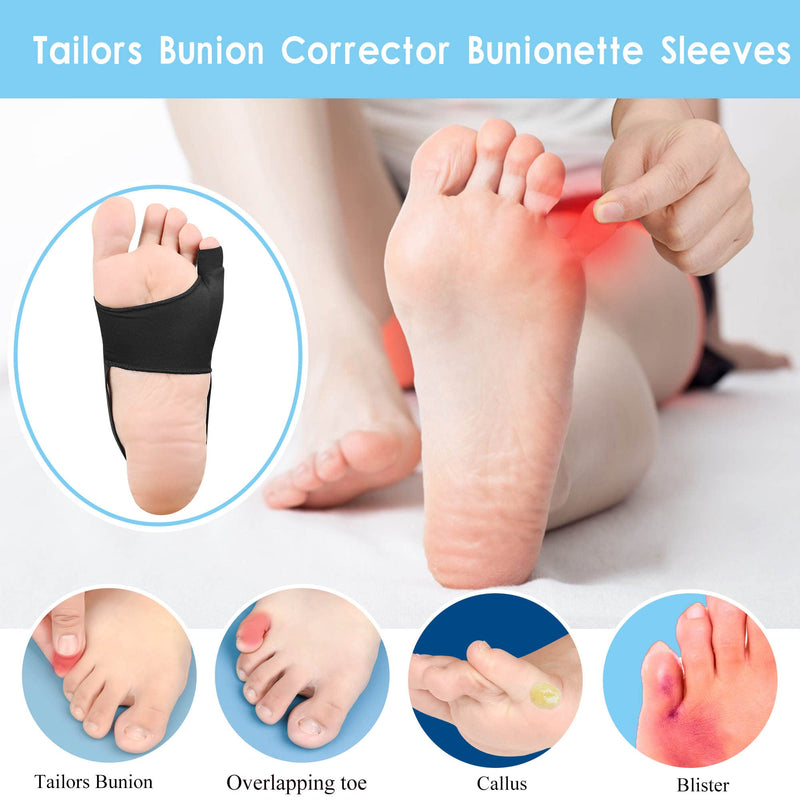 DYKOOK Tailors Bunion Corrector 1Pair Bunionette Sleeves Built-in Gel Pads Silicone Cover Guard With Non-slip Strap to Relief Bunion Pinky Toe Pain, Straighten Bunionette,Overlapping toe(Black-Large) L Black - NewNest Australia