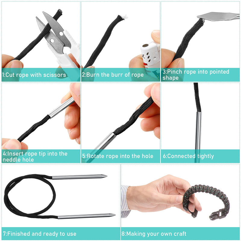 14 Pieces Paracord Tools Paracord FID Needle Set Paracord Stitching Set Stainless Steel Lacing Needles Smoothing Tool Knotter with Marlin Spike for Paracord Work Leather Weaving (Black) - NewNest Australia