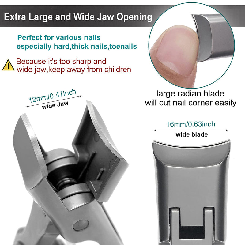 VOGARB Nail Clippers For Thick Nails Large Wide Jaw Opening Cutter with Safety Lock Heavy Duty For Ingrown Toenail Fingernail No Splash Trimmer With Catcher For Men Women Adult Seniors (Silver) Silver - NewNest Australia