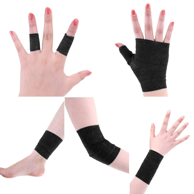 12 Pieces Self Adhesive Bandage Wrap Tape Stretch Self Adherent Cohesive Toe Tape for Sports, Wrist, Ankle, 5 Yards Each (Black, 2 Inches) Black 12 Count (Pack of 1) - NewNest Australia