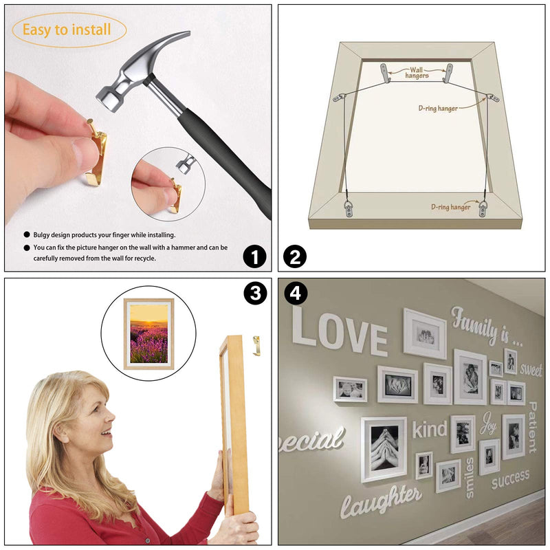 Picture Hanging Hooks, 50 Pcs Heavy Duty 10-50 lbs Picture Hangers Hardware kit with Nails for Picture Frame, Canvas, Mirror Hanging Decoration 10-50LB GLD - NewNest Australia