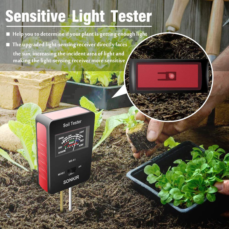 Sonkir Soil pH Meter, MS-X1 Upgraded 3-in-1 Soil Moisture/Light/pH Tester Gardening Tool Kits for Plant Care, Great for Garden, Lawn, Farm (Black) - NewNest Australia