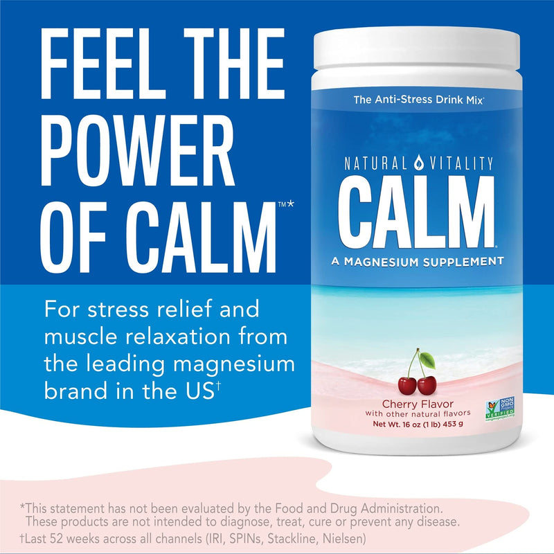 Natural Vitality Calm, Magnesium Citrate Supplement Powder, Anti-Stress Drink Mix, Cherry, 16 Ounces (Package May Vary) Cherry 16 oz - NewNest Australia