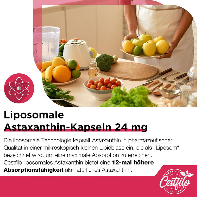 Cestfilo Liposomal Astaxanthin Supplement 24 mg, Maximum Absorption, Natural Antioxidant, Gluten Free, Non-GMO (120 Count (Pack of 2)) 120 Count (Pack of 2) - NewNest Australia