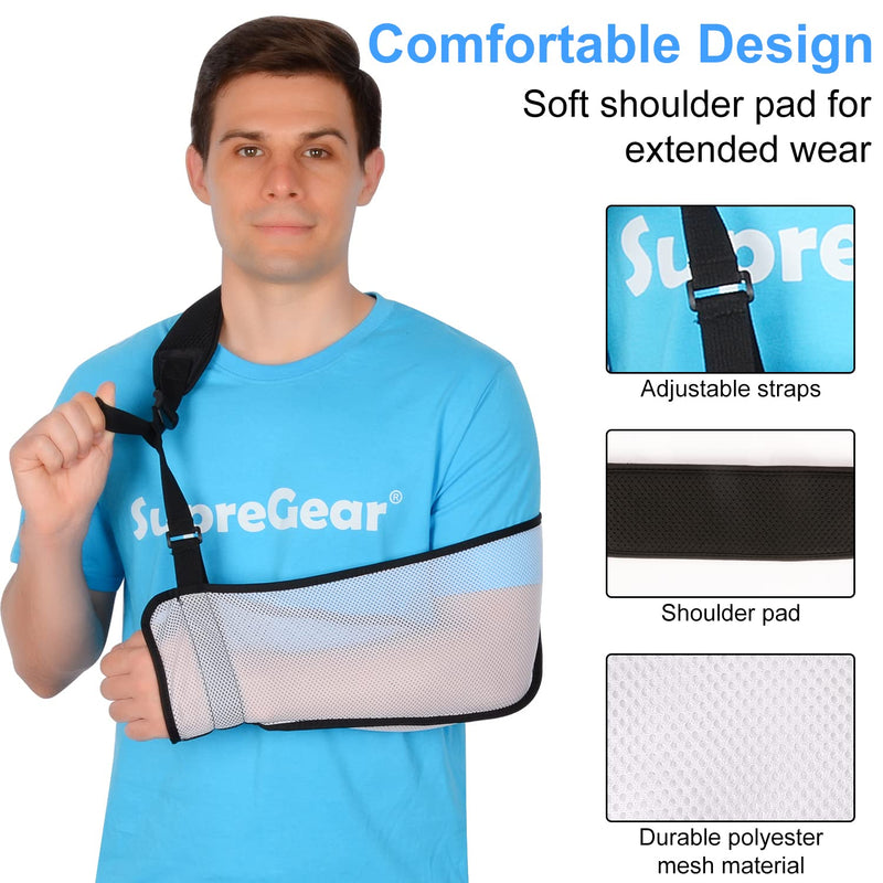 supregear Mesh Arm Sling, Adjustable Lightweight Comfortable Shoulder Arm Immobilizer Sling Breathable Right Left Shoulder Stabilizer Support for Injured Arm Elbow Wrist Hand (White) White - NewNest Australia
