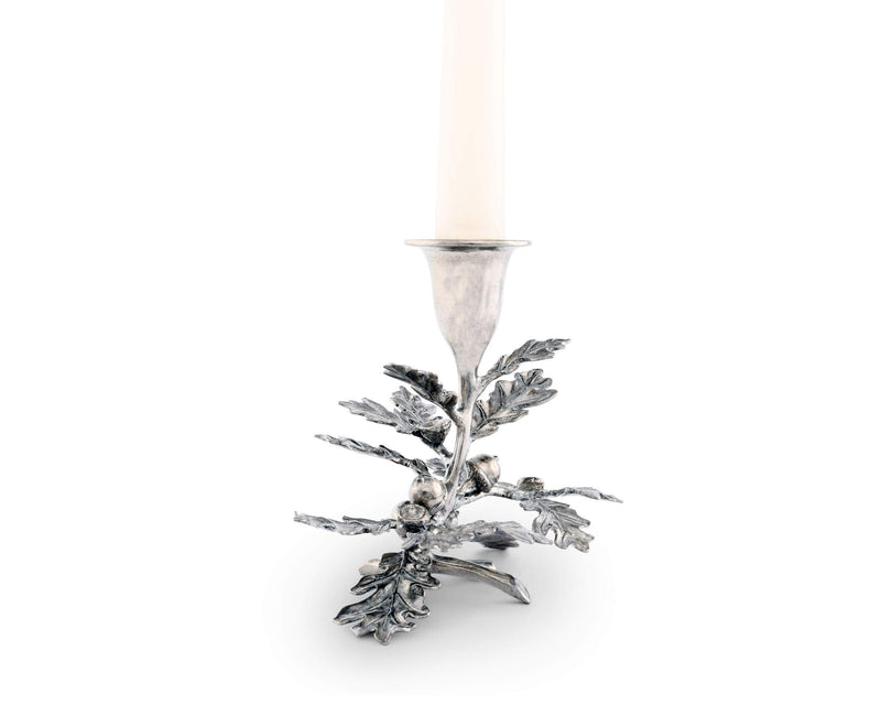 NewNest Australia - Vagabond House Pewter Metal Oak Leaf Candlestick Holder - 1 Taper 4" Wide x 5" Tall 