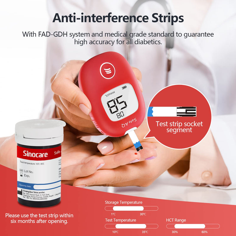 Sinocare Blood Sugar Test Strip Safe AQ, 50pcs No Coding Blood Glucose Test Strips & 50pcs Twist Lans., Only for Safe AQ Smart and Safe AQ Voice, Diabetes Testing Strips (Sinocare Safe AQ Strips- 50) 50pcs AQ Blood Sugar Test Strips - NewNest Australia