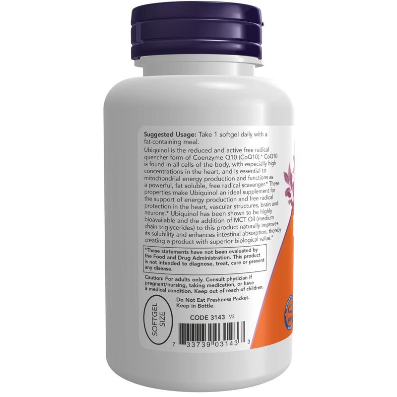 NOW Supplements, Ubiquinol 100 mg, High Bioavailability (the Active Form of CoQ10), 120 Softgels - NewNest Australia