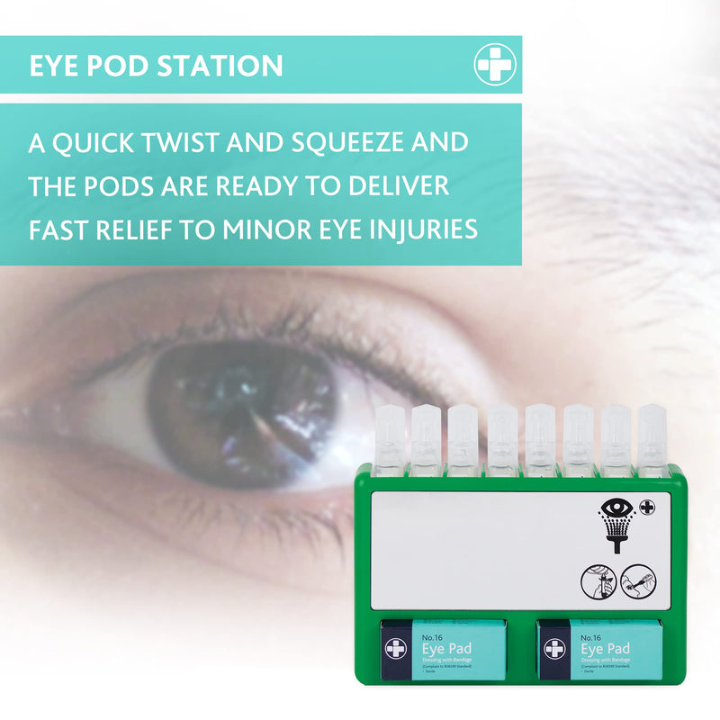 Reliance Medical REL908 Complete Eyecare Pod Station, Ideal for Minor Irritation, Sterile Saline Eye Wash Solution Kit | 20ml Pods. 24.5 cm H x 33 cm W x 2.5 cm D (Green) - NewNest Australia