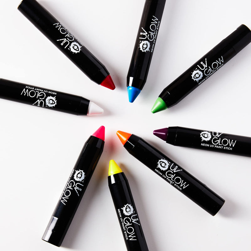 UV Glow - Neon UV Paint Stick/Face & Body Crayon - Set of 6 Colours. Genuine and original UV Glow product - glows brightly under UV Light! - NewNest Australia