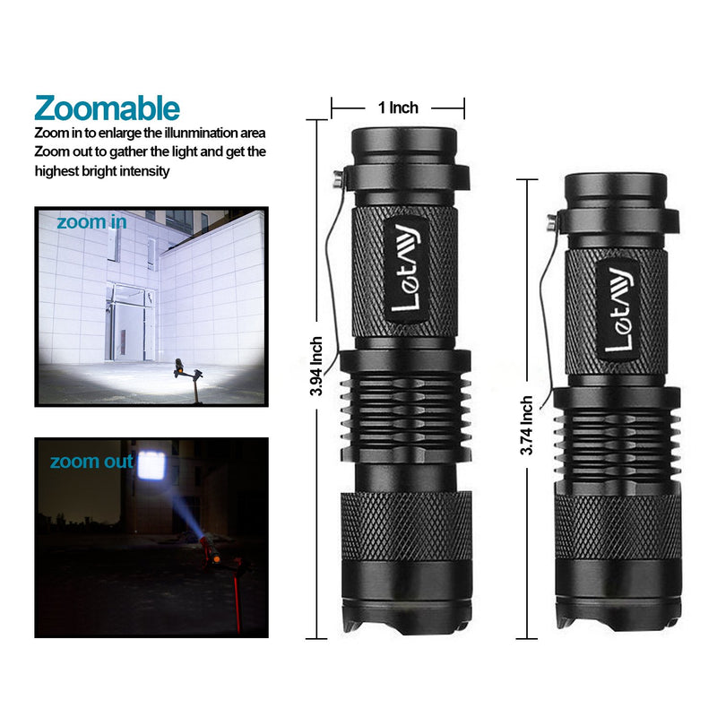 LETMY Tactical Flashlight, Super Bright LED Mini Flashlights with Belt Clip, Zoomable, 3 Modes, Waterproof - Best EDC Flashlight for Gift, Hiking, Camping & Power Outage (2 Pack) - NewNest Australia