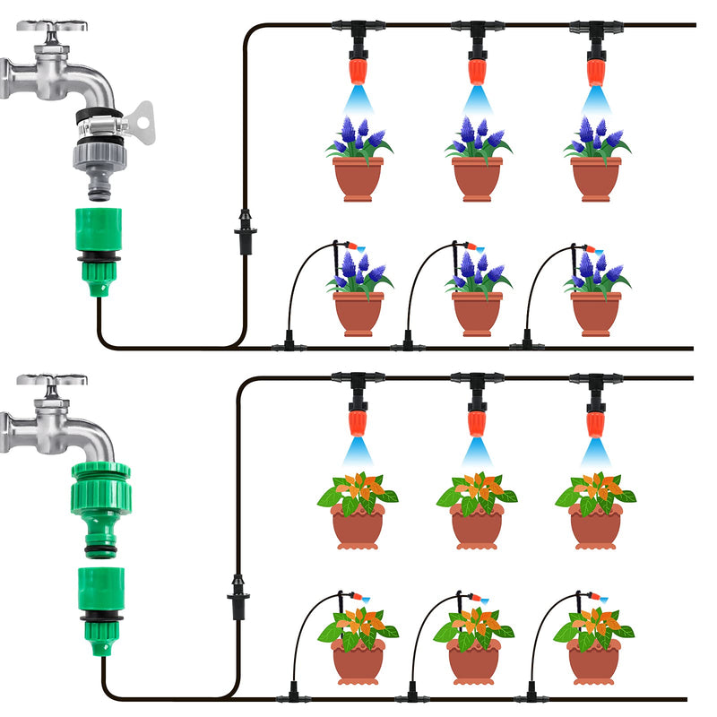 MIXC 1/4-inch Mist Irrigation Kits Accessories Plant Watering System with 50ft 1/4” Blank Distribution Tubing Hose, 20pcs Misters, 39pcs Barbed Fittings, Support Stakes, Quick Adapter, Model: GG0B - NewNest Australia