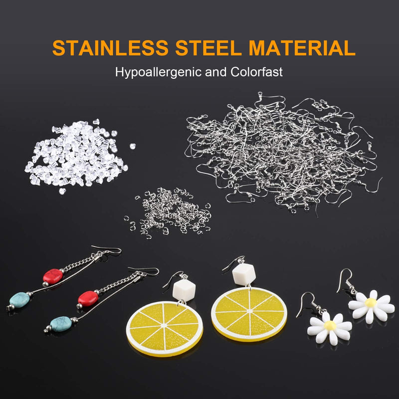 Stainless Steel Earring Hooks French Ear Wire, 600pcs Earring Making Findings Parts Jewels DIY Supplies Kits, with Silicone Earring Backs Stoppers & Open Jump Ring - NewNest Australia