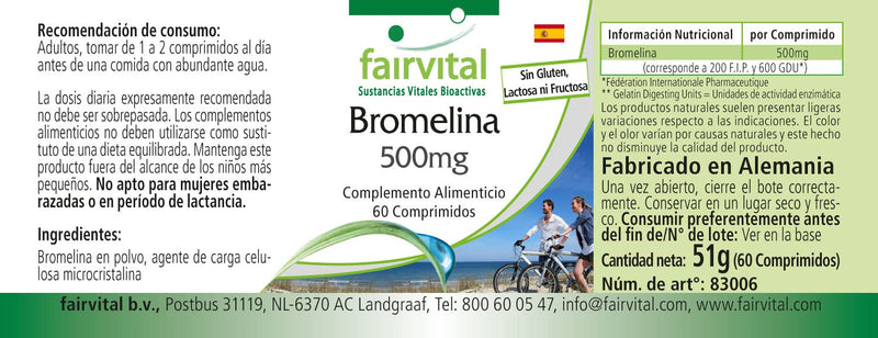 Fairvital | Bromelain 500mg - HIGH DOSE - VEGAN - 1200 FIP - Pineapple enzyme - 60 tablets - NewNest Australia