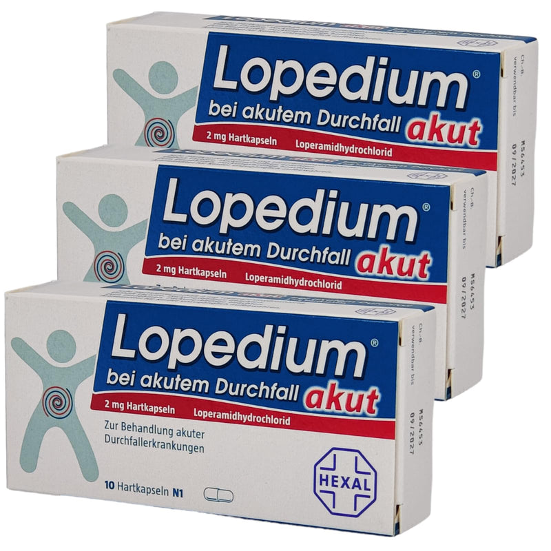 LOPEDIUM acute 3x 10 capsules economy set I quick help against acute diarrhea I reliably stops diarrhea I with give-away from Pharma Perle - NewNest Australia