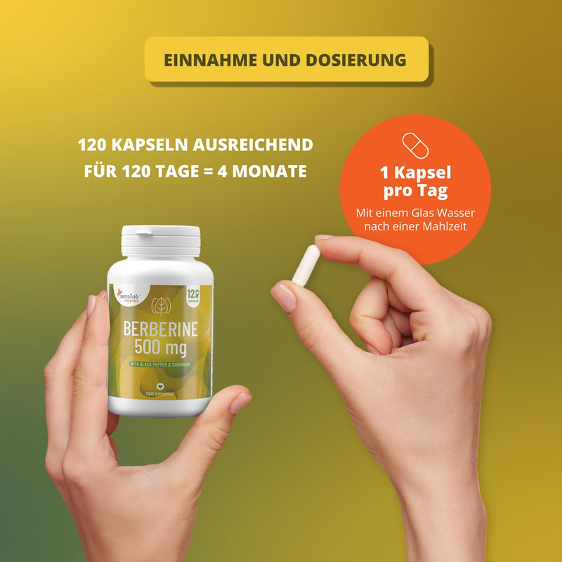 Berberine - Berberine Capsules High Dose - Chromium - Black Pepper - 120 Vegan Capsules - For 4 Months - Sensilab - NewNest Australia