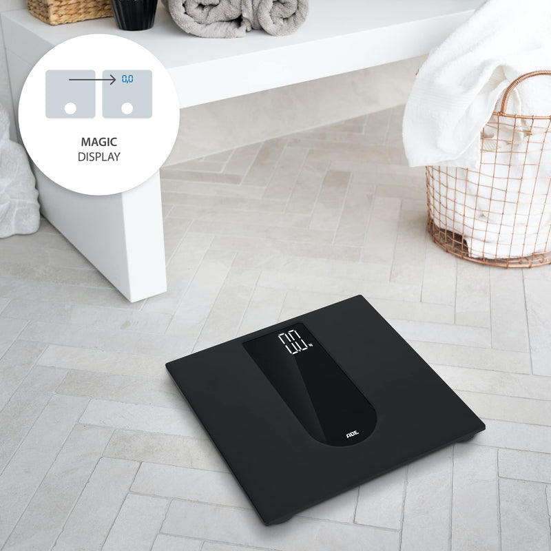 Ade Digital Bathroom Scales With Large Led Display | Non-Slip Weighing Surface Made Of Safety Glass | Accurate Weighing Results In 100G | Elegant Black Matte Surface | Up To 180Kg - NewNest Australia
