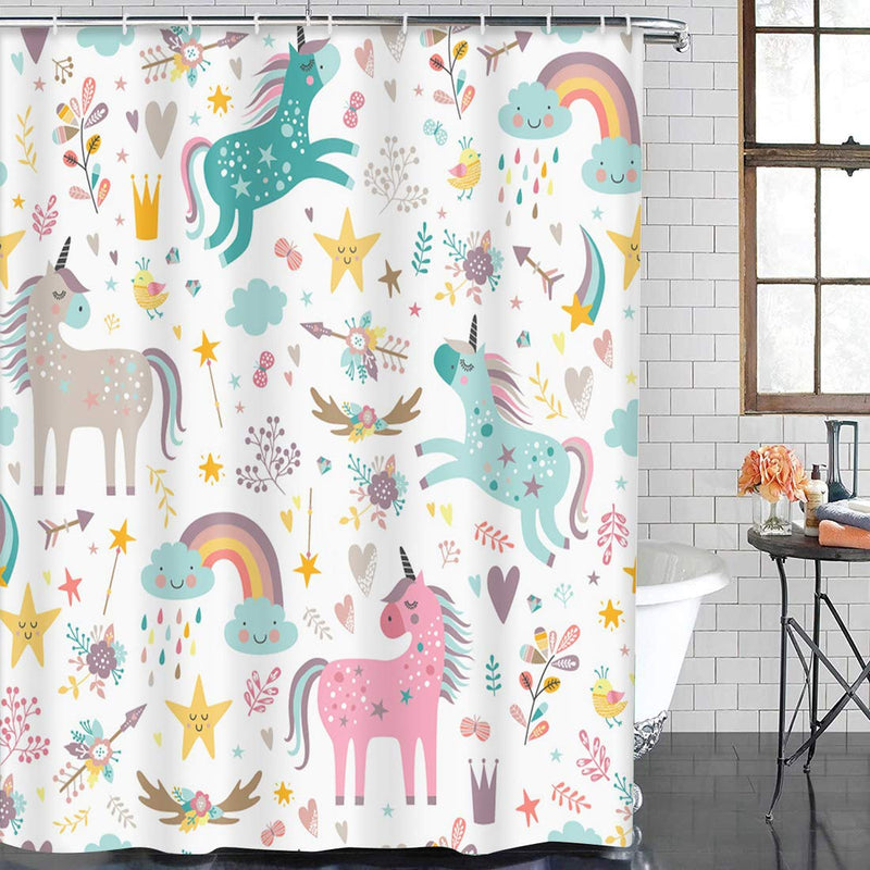 Emvency Shower Curtain Kids Rainbow Blue Pattern Unicorns Pink Baby Girl Animal Arrow Beautiful Waterproof Polyester Fabric 72 x 72 Inches Set with Hooks 72"W x 72"L - NewNest Australia