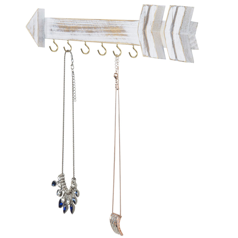 MyGift Wall Mounted Shabby Chic Whitewashed Wood Arrow Jewelry Organizer, 6-Hook Necklace Hanging Rack - NewNest Australia