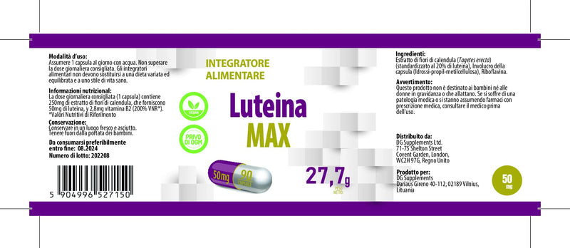 Lutein Eyes 50mg 90 Vegan Capsules, Laboratory Tested, High Dose, Non-GMO - NewNest Australia
