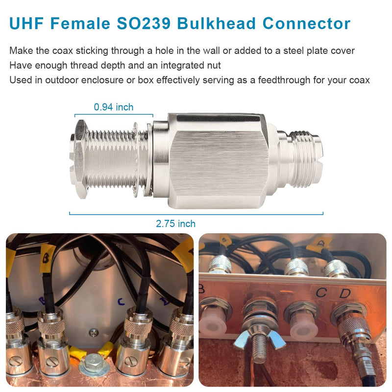 XRDS-RF UHF Coaxial Lightning Arrestor SO239 Socket Bulkhead UHF Female to Female Coaxial Connector for CB Ham Two-Way Radio Base Antennas - NewNest Australia