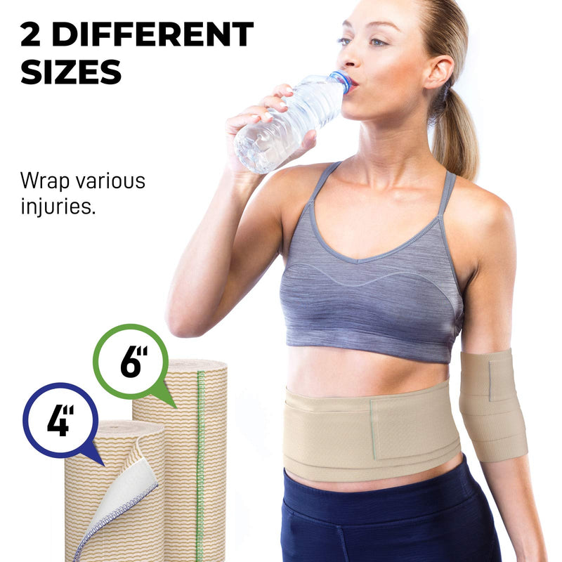 Premium Compression Bandage - Pack of 4 - (2 x 10cm & 2 x 15cm) - Self-Closing Elastic Bandage Wrap - Latex Free - Washable & Reusable Adhesive 4pk - NewNest Australia