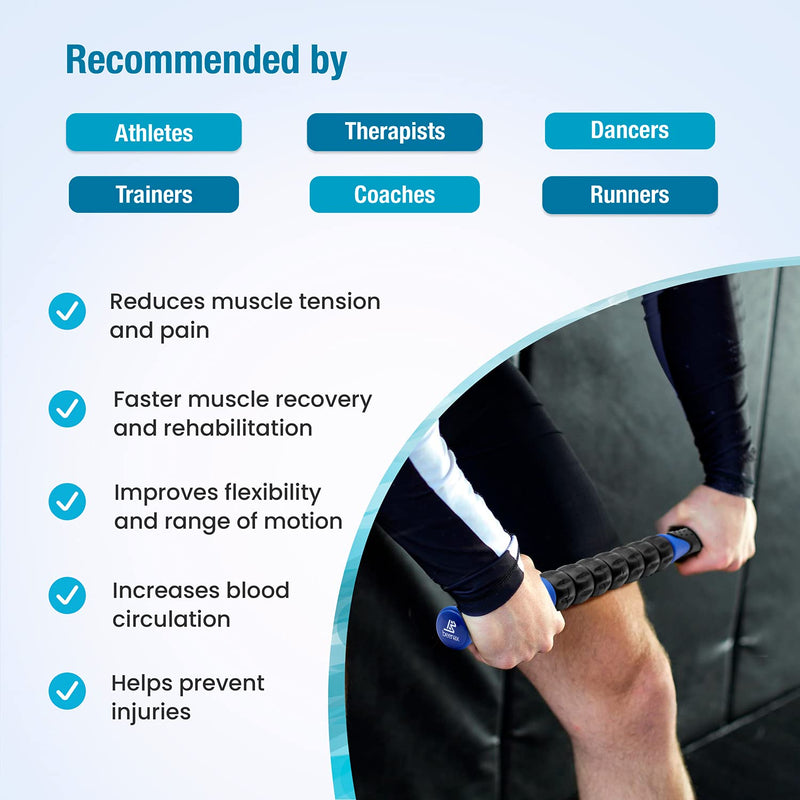 Beenax Muscle Therapy Massage Stick, 360° Tension Reduction - Ridged Gears for Trigger Points, Deep Tissue, Myofascial Release, Leg, Quads & Calf Tightness - Relieve Soreness, Cramps and Pain Blue - NewNest Australia