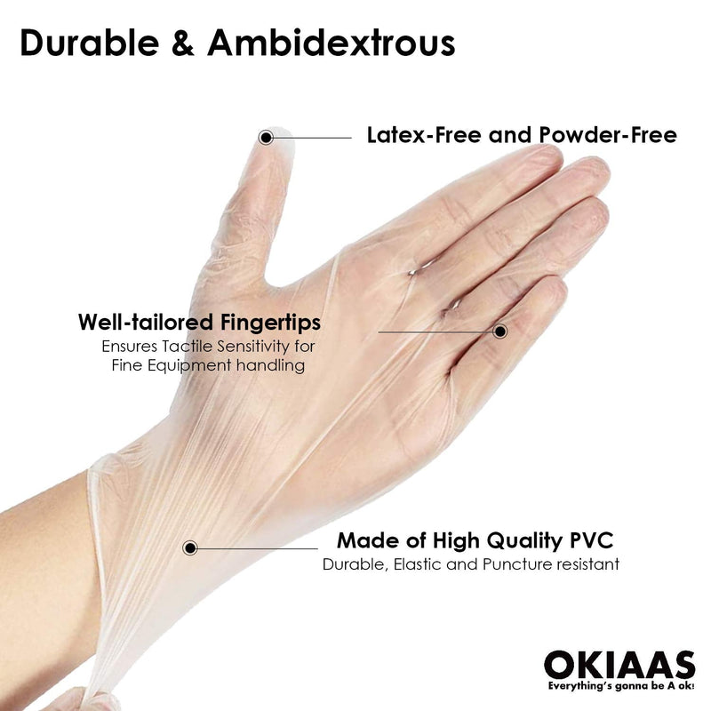OKIAAS Disposable Gloves M| Latex-Free Clear Vinyl Gloves for Household, Food Handling, Lab Work and More| Medium,100 Counts/Box Medium (Pack of 100) Box of 100 - NewNest Australia